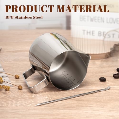 Milk Frothing Pitcher 20oz Frother Cup Barista Tools (Silver / 20 Ounces)