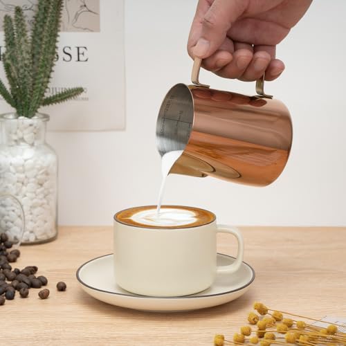 Milk Frothing Pitcher 12oz Frother Cup Barista Tools (Rose Gold / 12 Ounces)