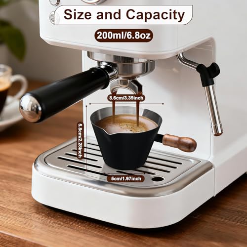 6.8oz Espresso Measuring Cup with Wood Handle & Double Spout (Black / 6.8 Ounces)
