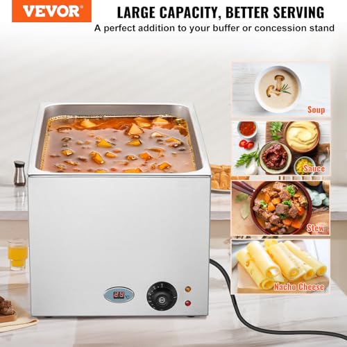 Commercial Food Warmer 24QT Bain Marie 1200W Electric Buffet Steam Table (12x20 Full Pan with display)