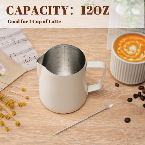 Milk Frothing Pitcher 12oz Frother Cup Barista Tools (White / 12 Ounces)