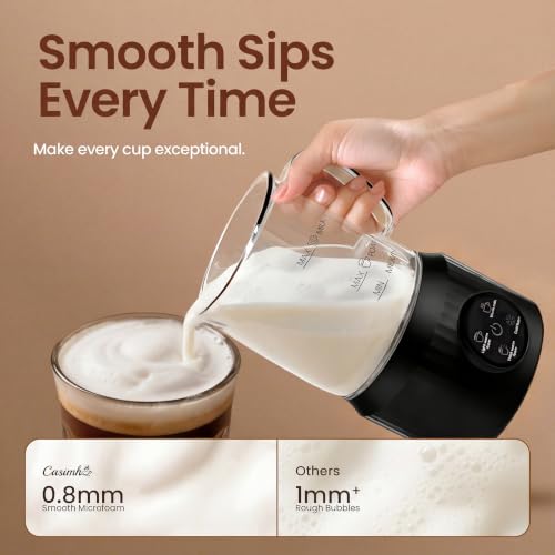 4-in-1 Milk Frother, Electric Milk Frother and Steamer with LED Touch Screen, Ceramic Lining Bottom, Milk Warmer 13.52oz for Lattes, Cappuccinos, and Macchiatos at Home (Black) (Black)