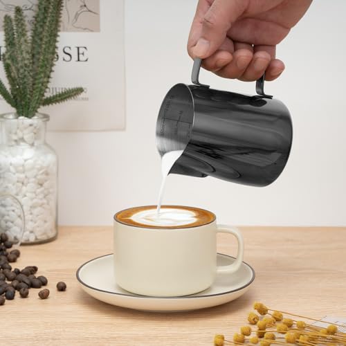 Milk Frothing Pitcher 12oz Frother Cup Barista Tools (Bright Black / 12 Ounces)