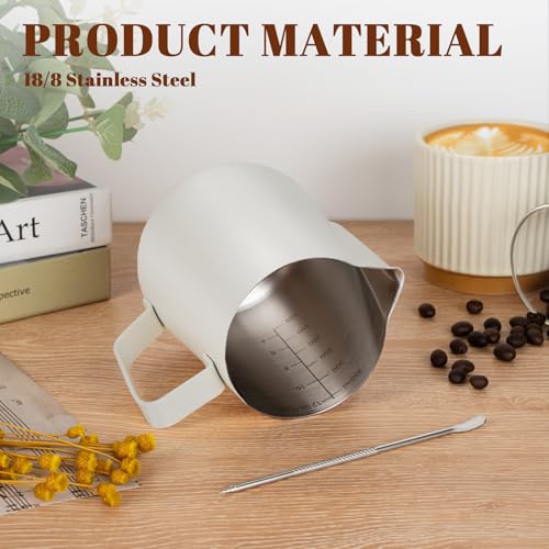 Milk Frothing Pitcher 12oz Frother Cup Barista Tools (White / 12 Ounces)