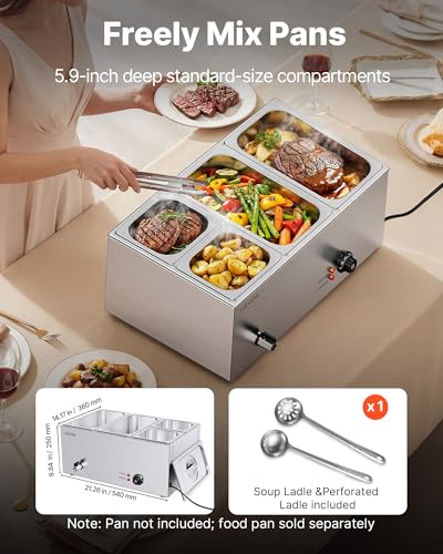 4 Pan Commercial Food Warmer (2x1/3Pan and 2x1/6Pan ;24QT)
