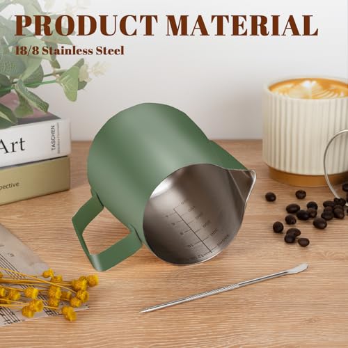 Milk Frothing Pitcher 12oz Frother Cup Barista Tools (Green / 12 Ounces)