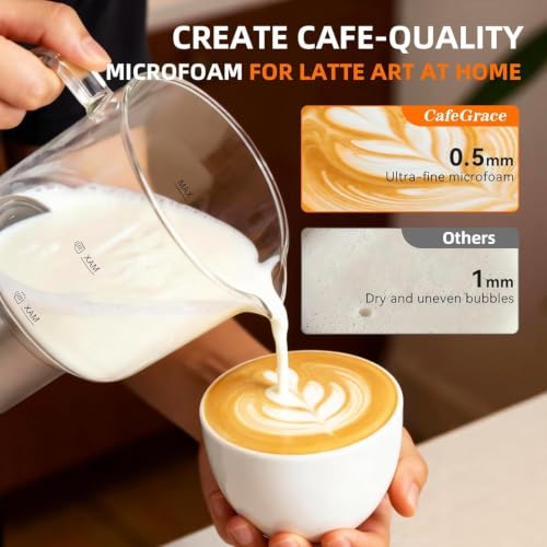 8-in-1 Milk Frother and Steamer, 20 oz / 600 ml Large Capacity Warm and Cold Foam Maker and Milk Warmer for Coffee, Latte, Hot Chocolate, Glass & Stainless Steel Pitcher (20 oz / 600 ml)