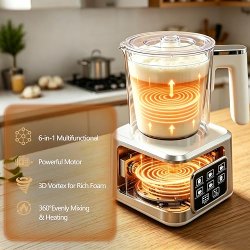 6-in-1 Electric Milk Frother and Steamer, Large Capacity & Detachable Electric Milk Frother and Warmer, Automatic Hot & Cold Foam Maker, with Stainless Steel Jug, 16.91oz/500ml for Coffee