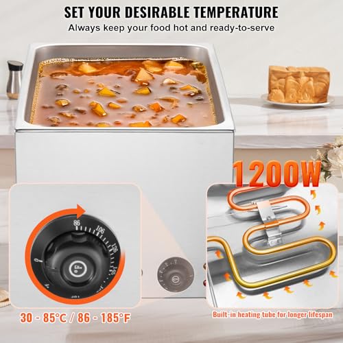 Commercial Food Warmer 24QT Bain Marie 1200W Electric Buffet Steam Table (12x20 Full Pan with display)