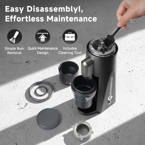 EDGE Plasma Electric Coffee Grinder Aluminum Automatic Coffee Bean Grinder for French Press Drip Coffee and Espresso Removable Fineness Adjustment Magnetic Suction Port with Cup (White)