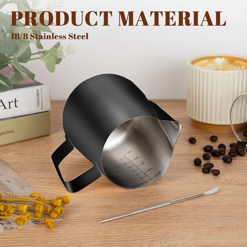 Milk Frothing Pitcher 20oz Frother Cup Barista Tools (Black / 20 Ounces)