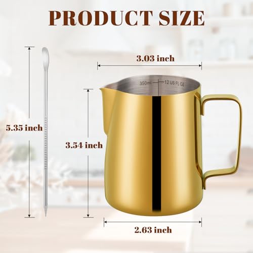 Milk Frothing Pitcher 12oz Frother Cup Barista Tools (Gold / 12 Ounces)