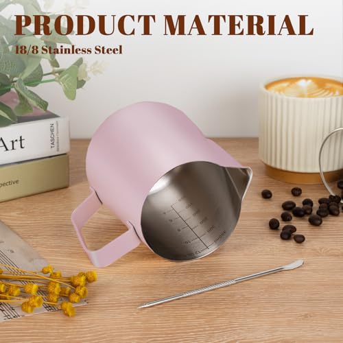 Milk Frothing Pitcher 12oz Frother Cup Barista Tools (Pink / 12 Ounces)
