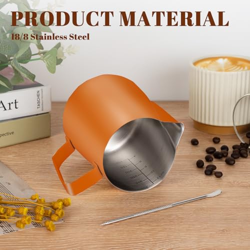 Milk Frothing Pitcher 12oz Frother Cup Barista Tools (Orange / 12 Ounces)