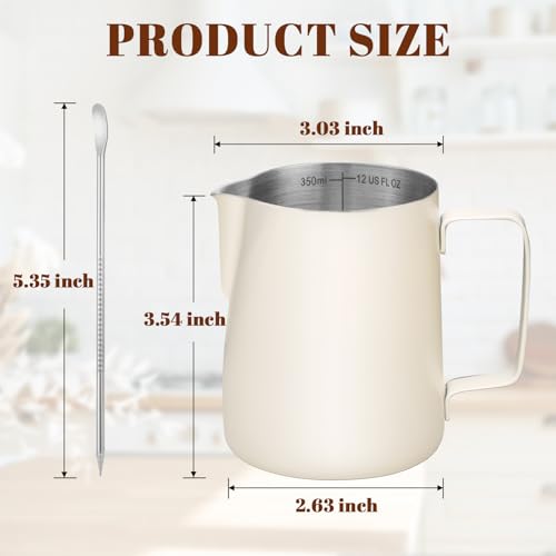 Milk Frothing Pitcher 12oz Frother Cup Barista Tools (White / 12 Ounces)
