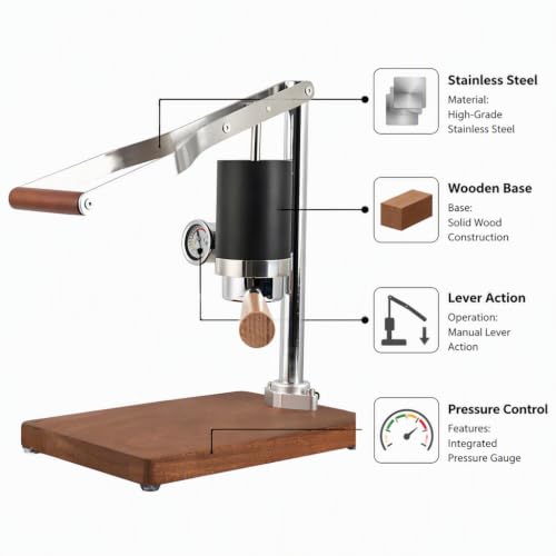 Compact Portable Manual Espresso Maker Set with Lever and Pressure Gauge for Espresso