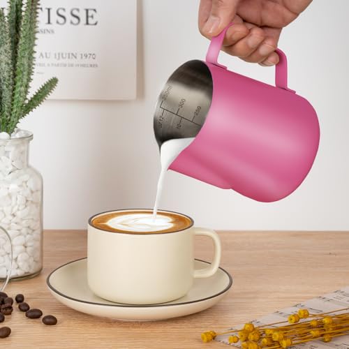 Milk Frothing Pitcher 12oz Frother Cup Barista Tools (Rose Red / 12 Ounces)