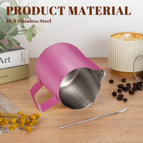 Milk Frothing Pitcher 12oz Frother Cup Barista Tools (Rose Red / 12 Ounces)