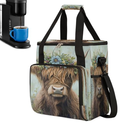 Alpine Cow Flower Coffee Maker Carring Bag Travel Carrying Storage Tote Bag Compatible with Keurig K (S009)