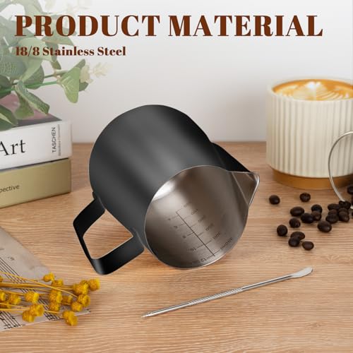 Milk Frothing Pitcher 12oz Frother Cup Barista Tools (Black / 12 Ounces)
