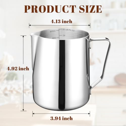 Milk Frothing Pitcher 31oz Frother Cup Barista Tools (Silver / 31 Ounces)