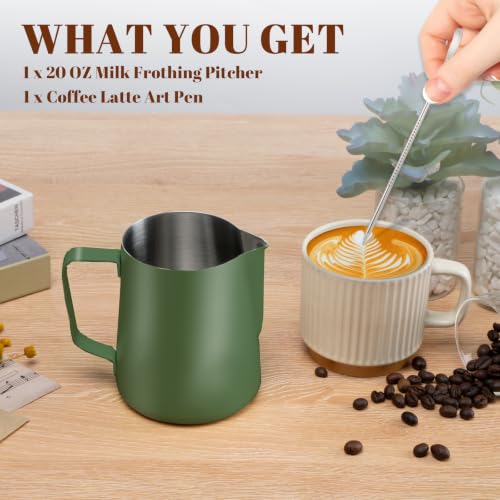 Milk Frothing Pitcher 20oz Frother Cup Barista Tools (Green / 20 Ounces)