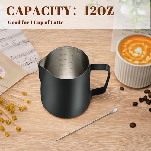 Milk Frothing Pitcher 12oz Frother Cup Barista Tools (Black / 12 Ounces)