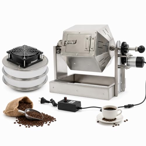 Electric Coffee Bean Roaster Stainless Steel Drum Roaster for Home Commercial Use Large Capacity with Adjustable Temperature for Roasting Coffee Beans Peanuts Nuts (0.3-0.5kg)