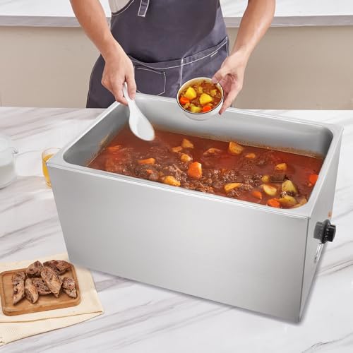 Commercial Food Warmer 24QT Bain Marie 1200W Electric Buffet Steam Table (12x20 Full Pan with display)