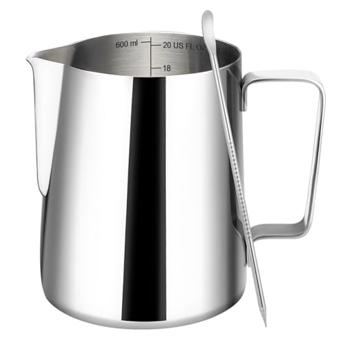 Milk Frothing Pitcher 20oz Frother Cup Barista Tools (Silver / 20 Ounces)