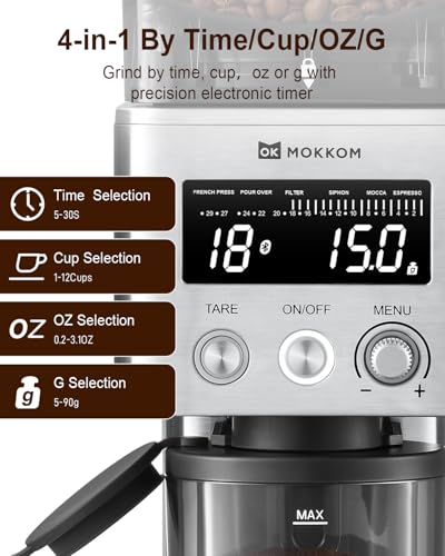 Electric Conical Burr Coffee Grinder with Removable Coffee Scale (Silver)