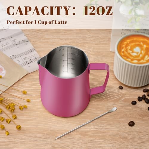 Milk Frothing Pitcher 12oz Frother Cup Barista Tools (Rose Red / 12 Ounces)