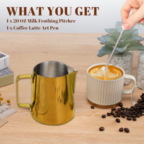 Milk Frothing Pitcher 20oz Frother Cup Barista Tools (Gold / 20 Ounces)