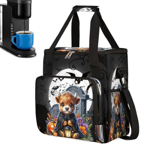 Halloween Mountain Cow Bat Moon Pumpkin Coffee Maker Carring Bag Travel Carrying Storage Tote Bag Compatible with Keurig K (A-013)