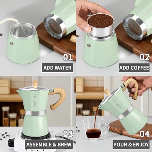 Moka Pot Stovetop Espresso Maker (Green / 6 cup)