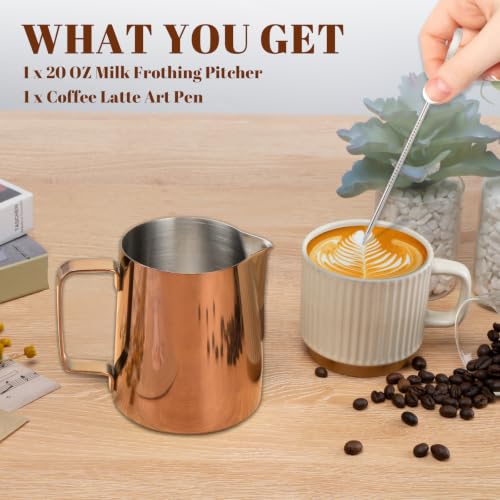 Milk Frothing Pitcher 20oz Frother Cup Barista Tools (Rose Gold / 20 Ounces)