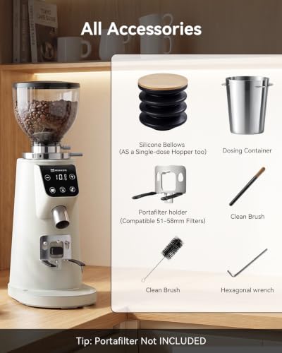 64mm Flat Burr Coffee Grinder (Stainless Steel Flat Burrs-White)