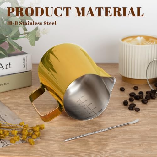 Milk Frothing Pitcher 20oz Frother Cup Barista Tools (Gold / 20 Ounces)