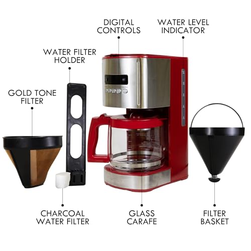 Kenmore 12 Cup Coffee Maker (Stainless Steel/Red / 12 Cup)