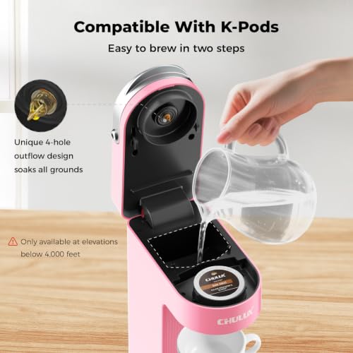 Slim Single Serve Coffee Maker for K Cup Pod for Small Spaces (Pink)