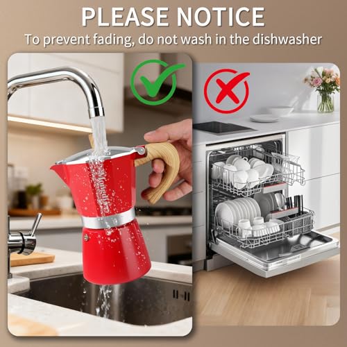 Moka Pot Stovetop Espresso Maker (Red / 6 cup)