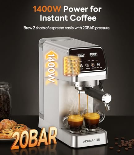 1400W Espresso Machine with Milk Frother (Titanium Silver)