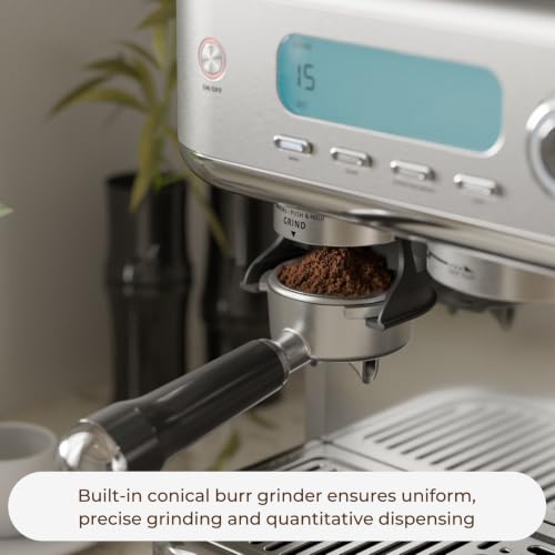 Espresso Machine with Grinder and Steam Wand (Silver)