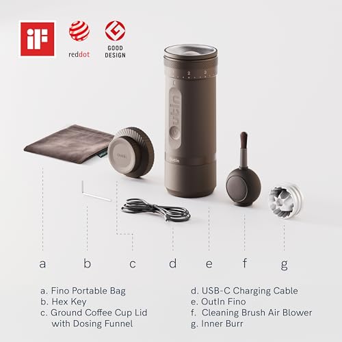 Fino Portable Electric Coffee Grinder with 28 Precise Grind Settings (Tundra Brown)