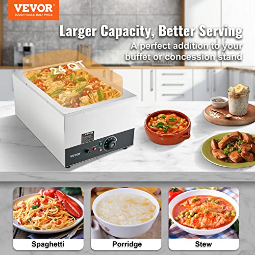 Commercial Food Warmer 24QT Bain Marie 1200W Electric Buffet Warmer Steam Table Food Warmer Countertop Stainless Steel Food Warmer Wet or Dry Use for Parties (1-Pan, 24 Qt)