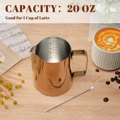 Milk Frothing Pitcher 20oz Frother Cup Barista Tools (Rose Gold / 20 Ounces)