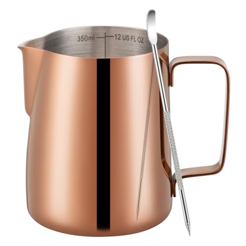 Milk Frothing Pitcher 12oz Frother Cup Barista Tools (Rose Gold / 12 Ounces)