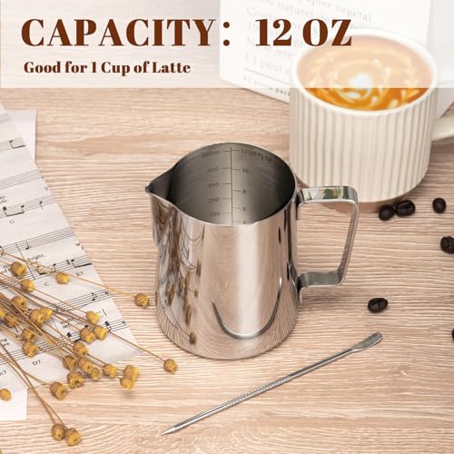 Milk Frothing Pitcher 12oz Frother Cup Barista Tools (Silver / 12 Ounces)