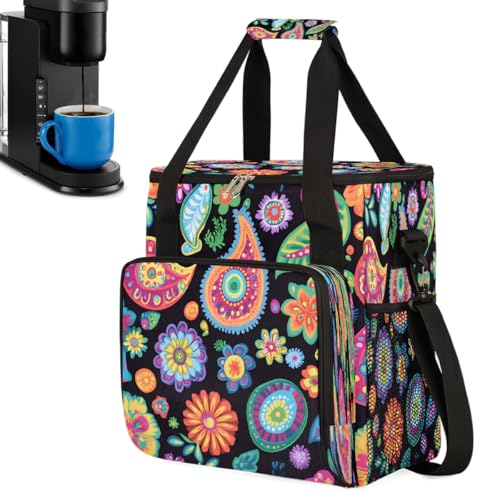 Beautiful Colored Flowers Coffee Maker Carring Bag Travel Carrying Storage Tote Bag Compatible with Keurig K (A-001)