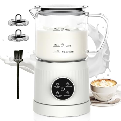 4-in-1 Electric Milk Frother and Steamer for Whole Milk, LED Touch Screen (Cream White)